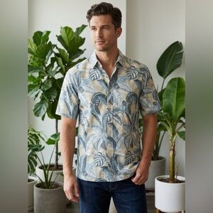 Vintage Reyn Spooner Short Sleeve Button Down Shirt Tropical Floral Palm XXL